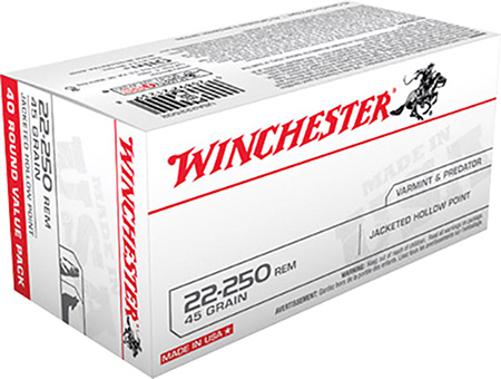 WINCHESTER USA 22-250 REM 45GR JHP 40RD 10BX/CS - for sale