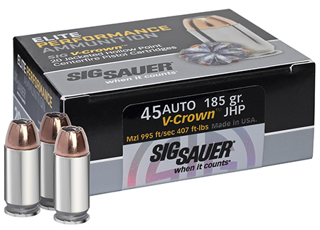 SIG 45 ACP 185GR ELITE V-CROWN JHP 20RD 10BX/CS - for sale