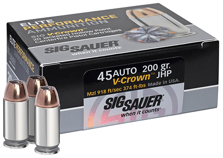SIG 45 ACP 230GR ELITE V-CROWN JHP 20RD 10BX/CS - for sale