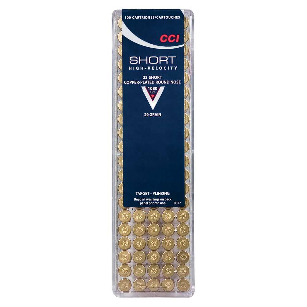 CCI 22 SHORT 29GR PLATED RN 1080FPS 100RD 50BX/CS - for sale