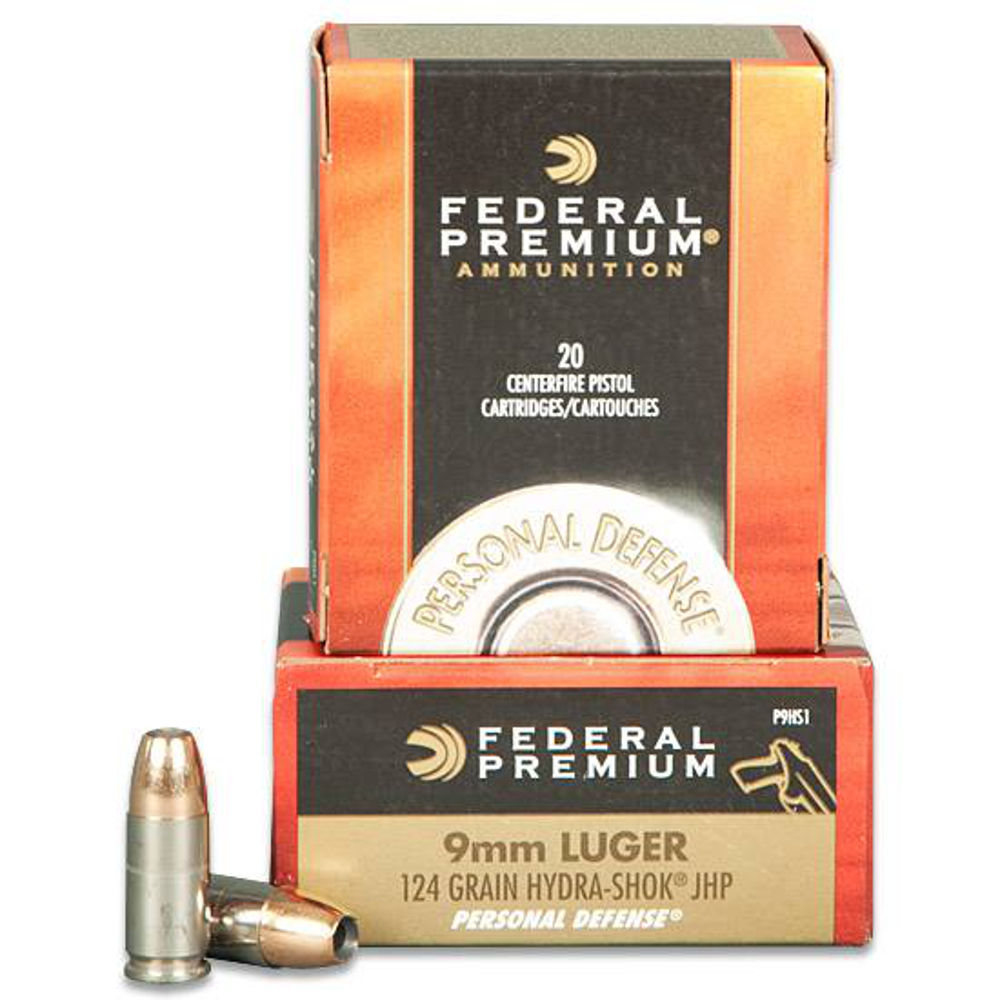 FEDERAL PREMIUM 9MM LUGER 124G HYDRA-SHOK JHP 20RD 25BX/CS - for sale