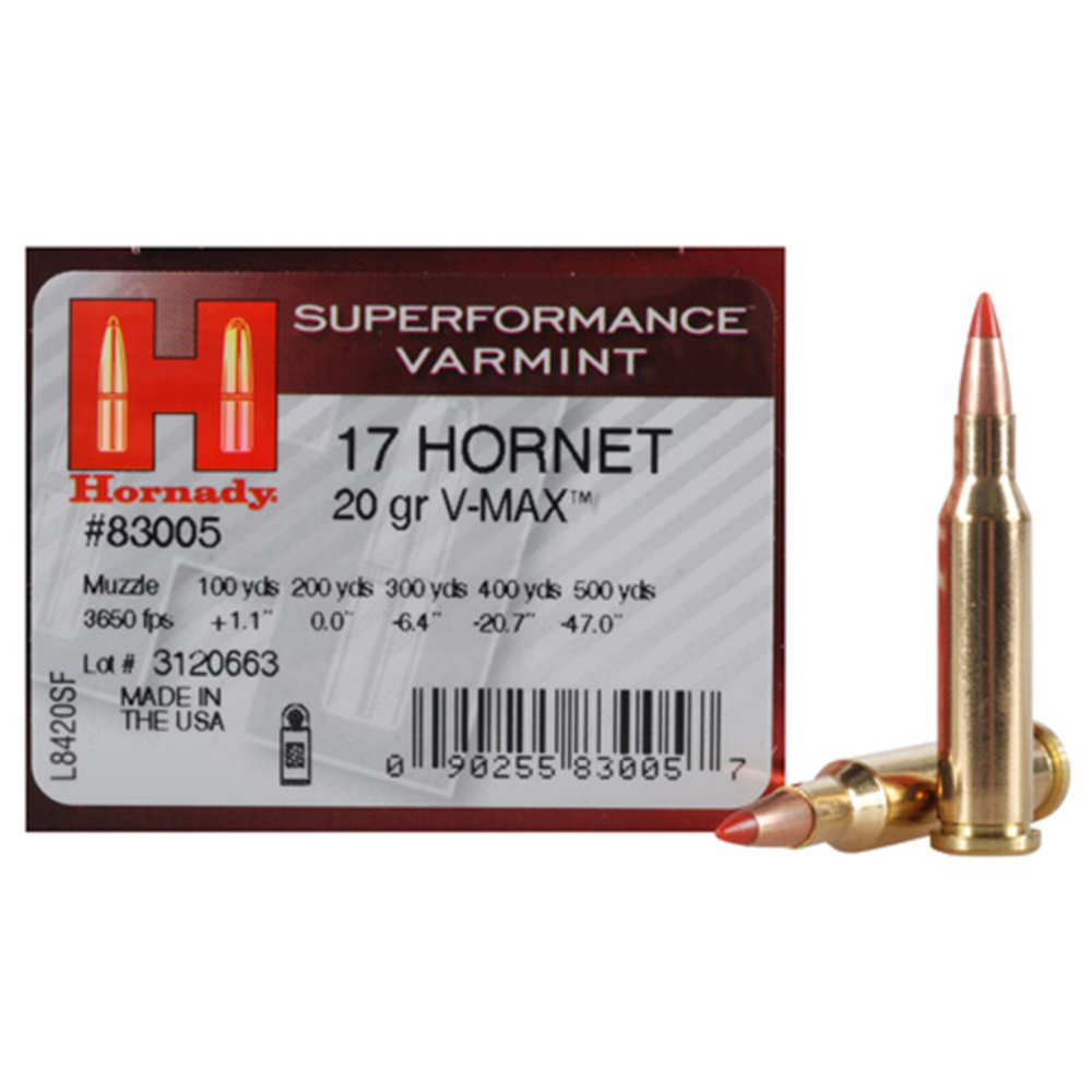 HORNADY SPF VARMINT 17 HORNET 20GR V-MAX 25RD 10BX/CS - for sale