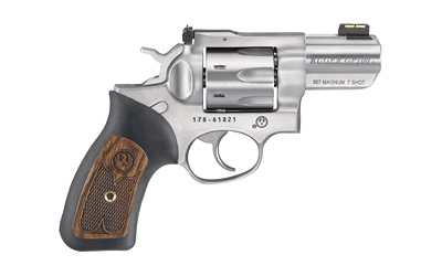 RUGER GP100 357MAG 2.5" ADJ. SS RUBBER W/HARDWOOD 7-SHOT - for sale